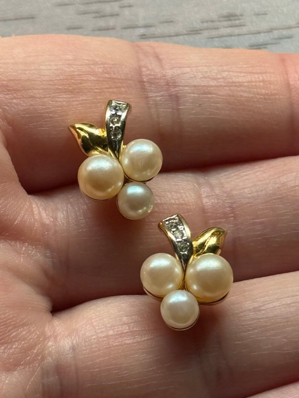 Vintage 10k Gold Vermeil Pearl and Rhinestone Grape Stud Earrings